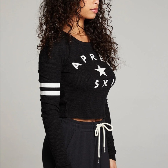NWT Chaser Women’s Apres Ski Star Pullover Waffle Thermal Shirt Black White XS S - Picture 2 of 11